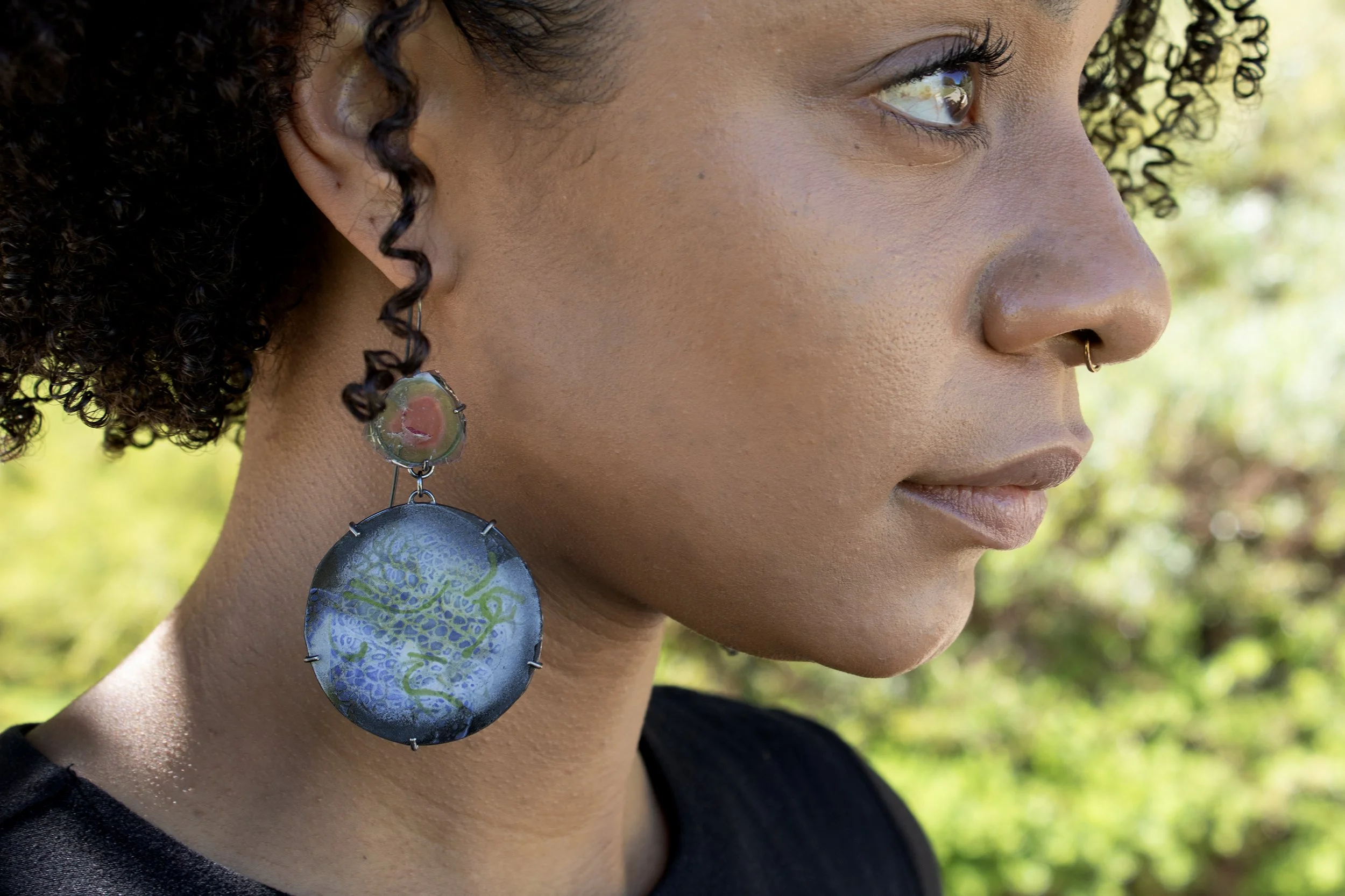 enamel and stone earrings