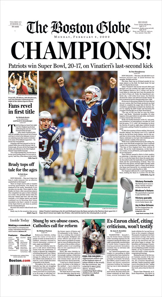 With New England Patriots Colors Double Mat The Boston Globe Newspaper Frame