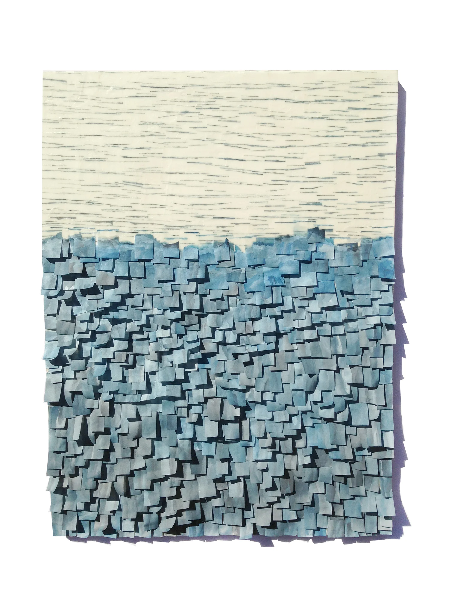 Blue Flutter 2 18" x 24" Encaustic, Japanese Mulberry Paper, Watercolor