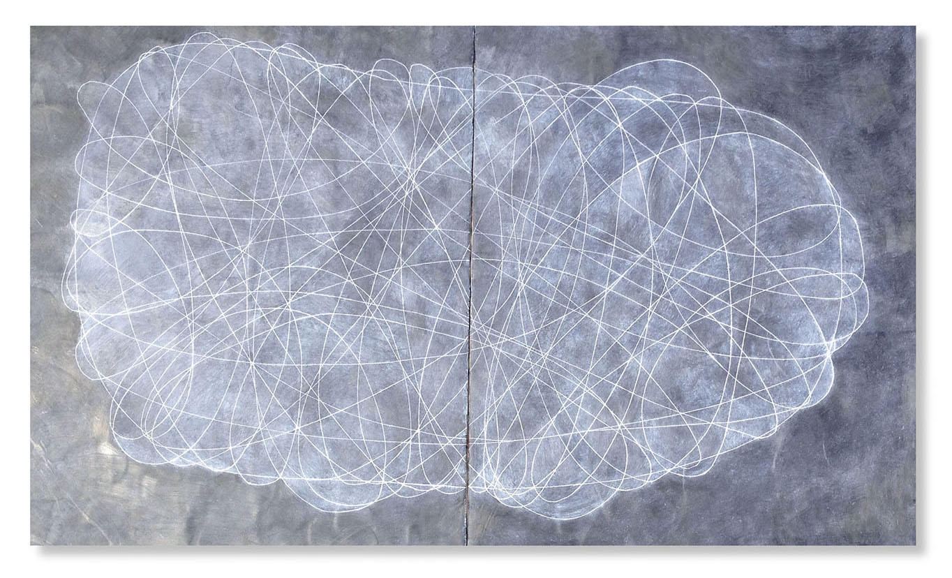  Encircle, 2015 (sold) Encaustic, Oil 30 x 48&nbsp;x 1 inches  The Encircle series form a distant echo of my time at the Brooklyn Academy of Music and its emphasis on contemporary performance and choreography.  Movement is expressed as simple line wo