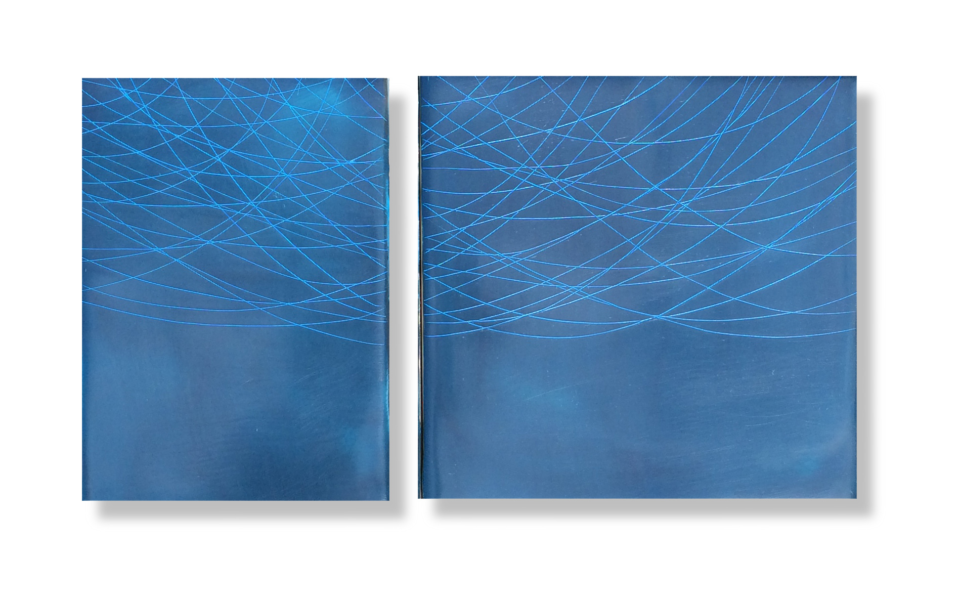  Blue Threads, 2015 (sold) Encaustic, Oil 12 x 20&nbsp;x 1 inches  
