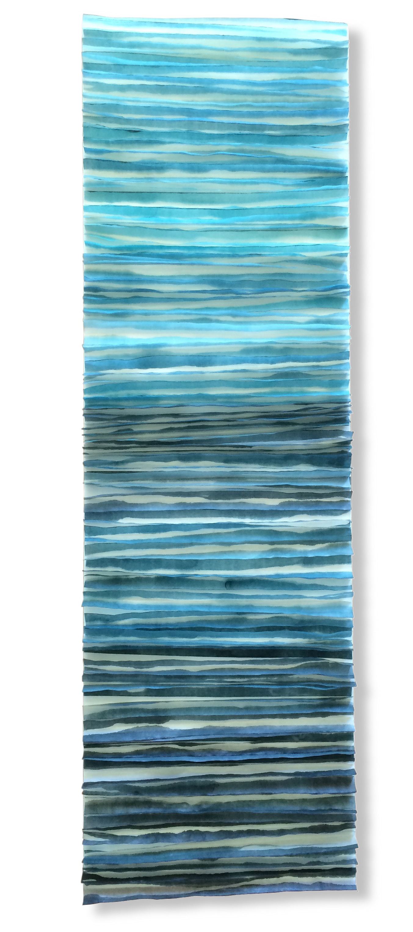  Wallow, 2016 (commission) Encaustic, Japanese Mulberry Paper, Watercolor on panel 48 x 15 x 1.5 inches  Wallow reflects the experience of being enveloped by water.  Layers of paper and understated color create a sense of depth whose appearance goes 