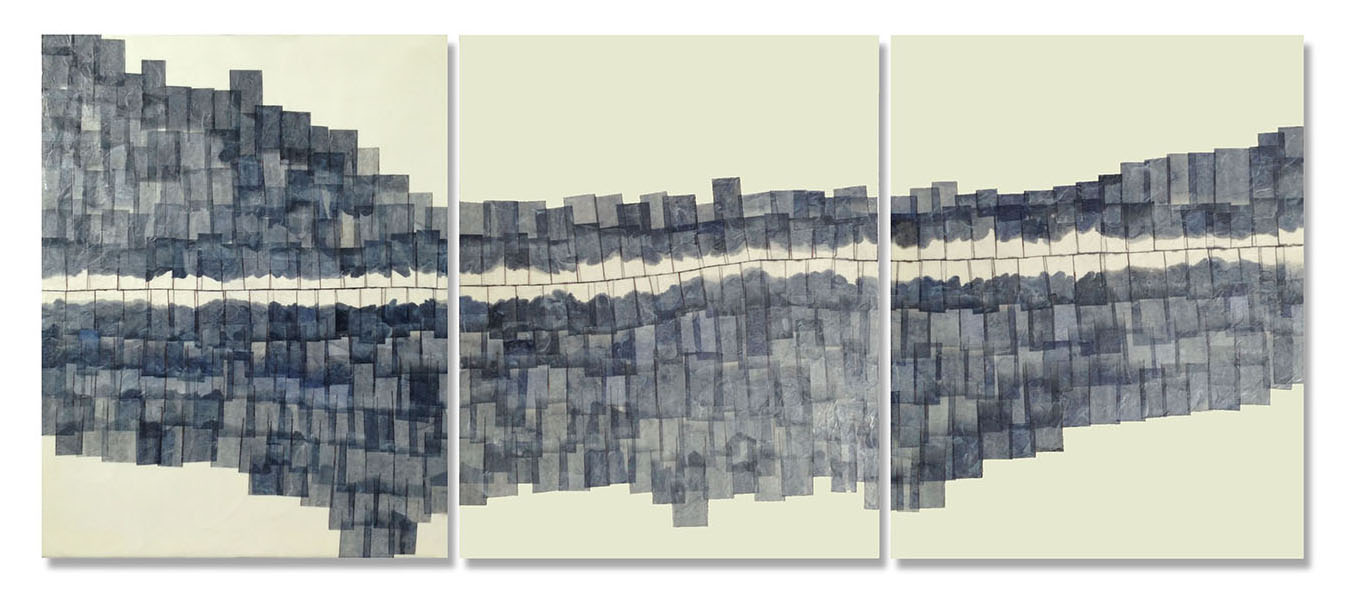  Meander, 2014 (sold) Encaustic, Mulberry Paper, Watercolor on panel 16 x 48&nbsp;x 1 inches  