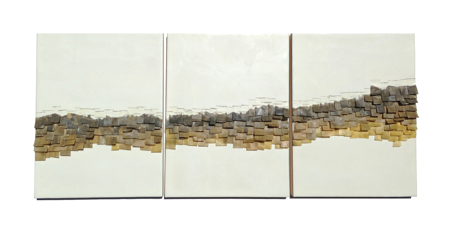  Draught, 2014 (sold) Encaustic, Mulberry Paper, Watercolor 36 x 16&nbsp;x 1 inches 