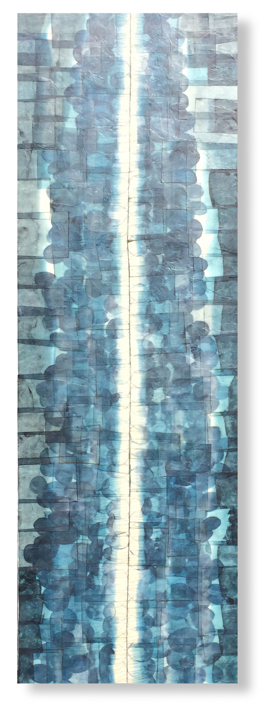  Coming up for Air, 2015 (sold) Encaustic, Mulberry paper, watercolor on panel 36 x 12&nbsp;x 1.75 inches 