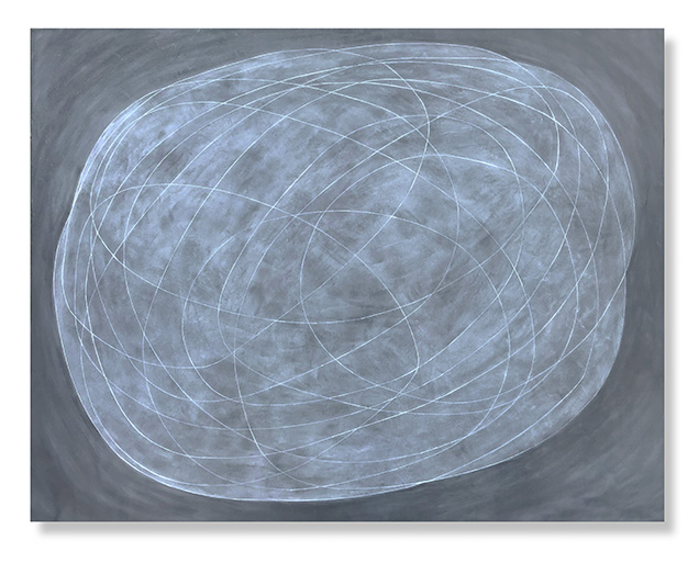  Encircle 14, 2018  Encaustic, Oil 48 x 60 x 1.5 inches  The Encircle series form a distant echo of my time at the Brooklyn Academy of Music and its emphasis on contemporary performance and choreography.  Movement is expressed as simple line work tha