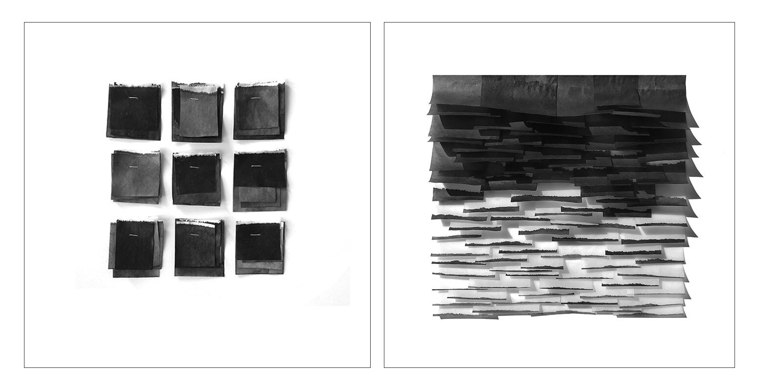  Kincade Fire Swatches and Black Smoke Rising 3, 2019 (sold) Mulberry Paper, India Ink, Watercolor, Wax on paper 10.5 x 10.5 inches each Won 2nd place in Marin MOCA’s Left Coast exhibition, 2020, juried by Hashimoto Contemporary  A meditation about t