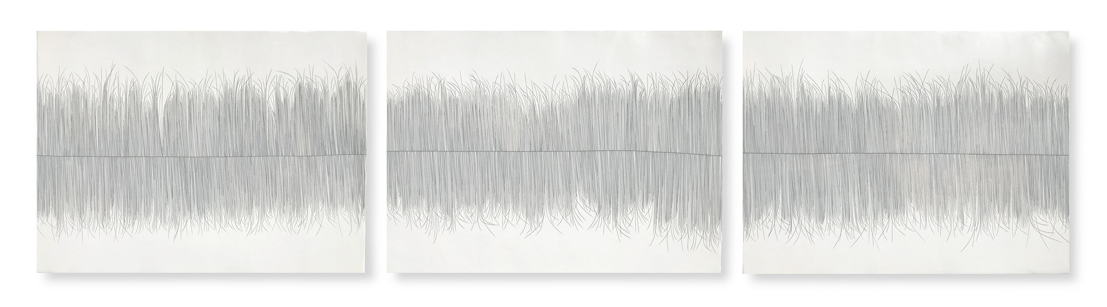  Threadline Echo, 2019 (sold) Encaustic, Oil 18 x 72 x 1.75 inches on panel   The Threadline Series is inspired by visual observations made in my studio environment, in nature and on neighborhood walks: left-over loops of thread; a crisp white line i