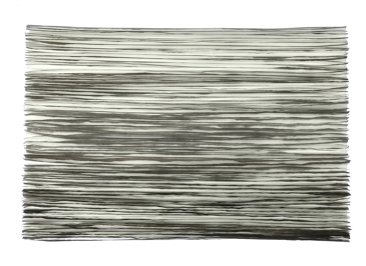  Waters Edge, 2018 (sold) Mulberry Paper, India Ink, Wax 24 x 48 x 2 inches  The mood and texture of space, light and organic form has formed an important part of my work. Inspired by the ephemeral and the anecdotal, these series represent an explora