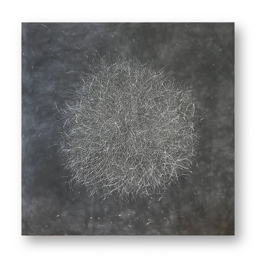  Tumble 5, 2020 (sold) Encaustic, Oil 30 x 30 x 1.75 inches on panel   The Tumble series is a result of my attraction to the ephemeral, to the contrast between complexity and evanescence.  Inspired by my love for brambles, branches, tumbleweeds and k