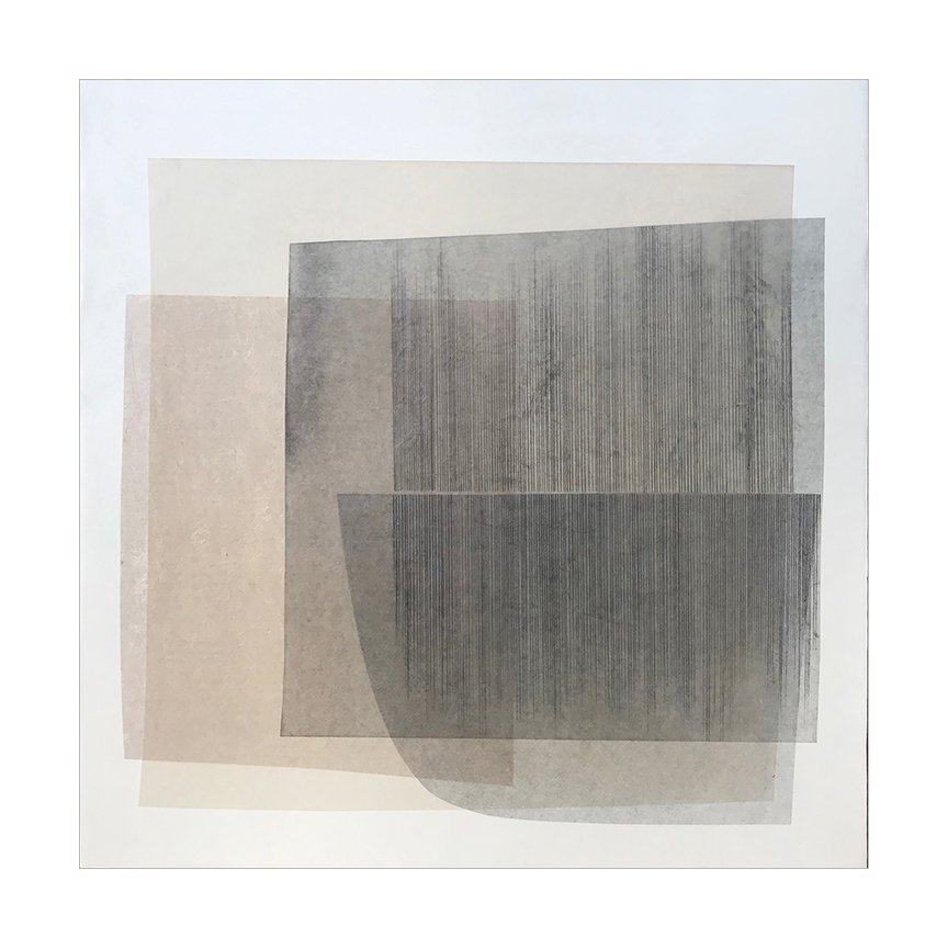  Filter Petrified, 2021   sold  20 x 20 inches  Mulberry paper, watercolor, graphite, wax on panel  All art is a response to something — an object, a memory, scent, even weather — seen through the artist’s own filter. Each artwork in the Filter serie