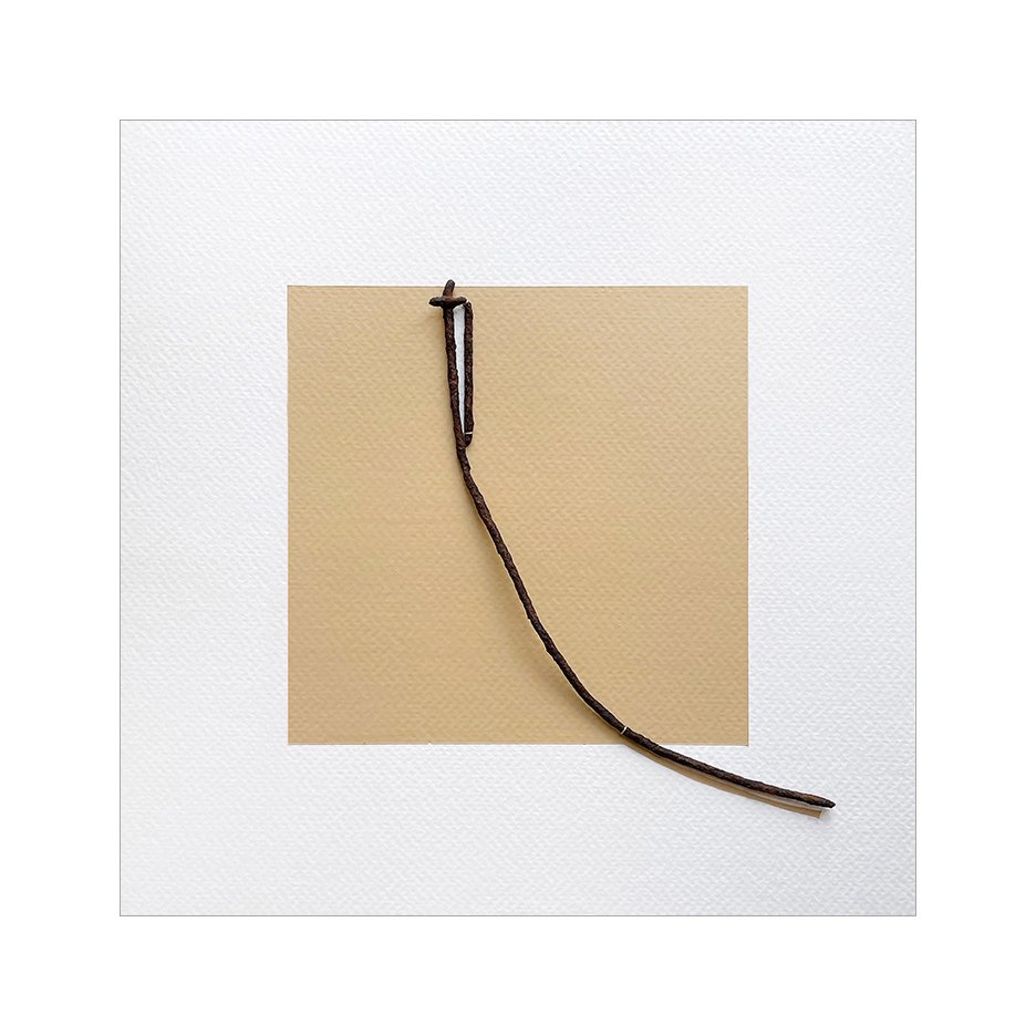 Homage To Giacometti , 2023 Gouache, found metal, and thread 9 x 9 Inches The Found series is a collection of discarded objects that have gathered in my studio over the years, collected from walks in the neighborhood. These hang on my studio wall
