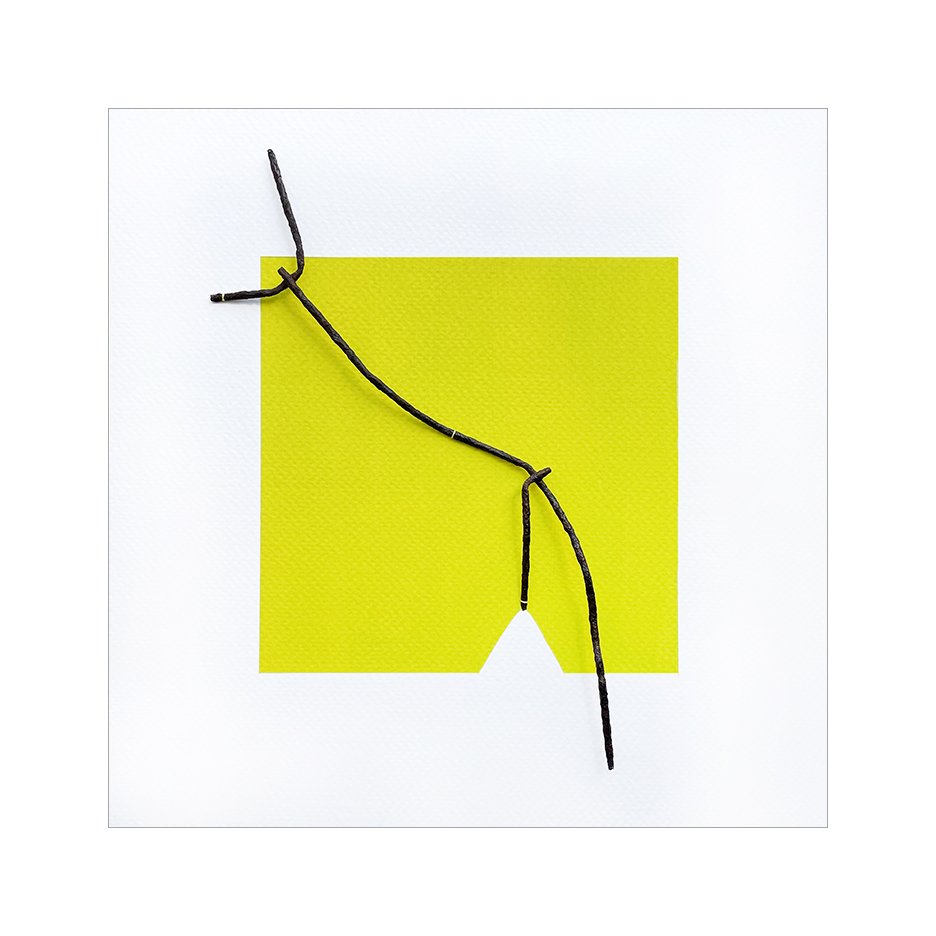 Peak , 2023 (sold) Gouache, found metal, and thread 9 x 9 Inches The Found series is a collection of discarded objects that have gathered in my studio over the years, collected from walks in the neighborhood. These hang on my studio wall, to be