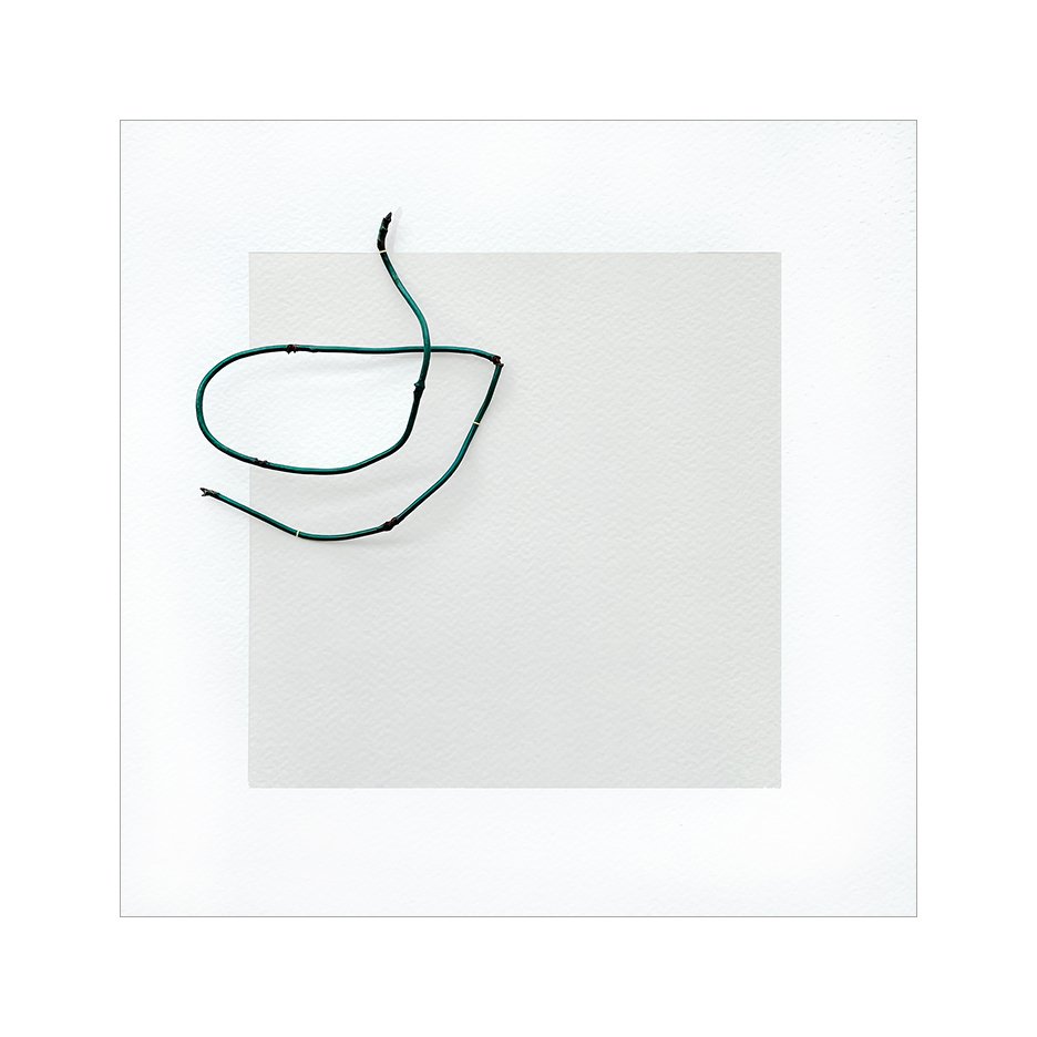 Branch 2 , 2023 Gouache, found metal, and thread 9 x 9 Inches The Found series is a collection of discarded objects that have gathered in my studio over the years, collected from walks in the neighborhood. These hang on my studio wall, to be ad