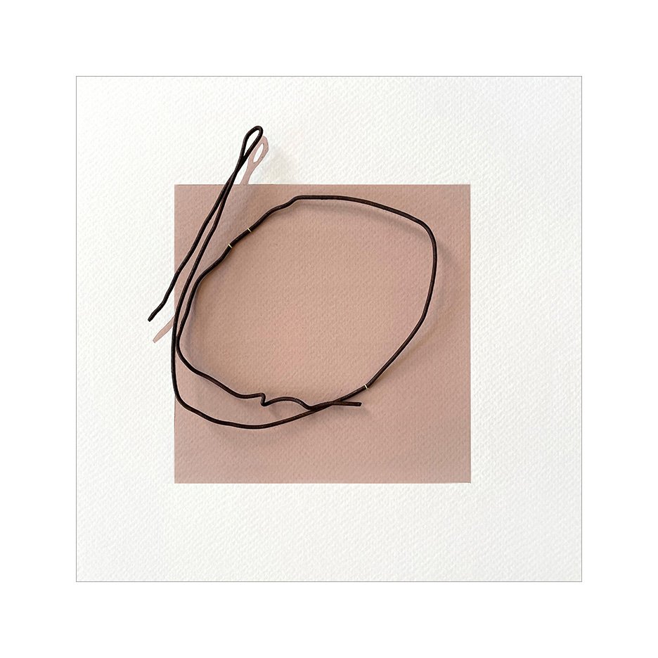 Signature , 2023 Gouache, found metal, and thread 9 x 9 Inches The Found series is a collection of discarded objects that have gathered in my studio over the years, collected from walks in the neighborhood. These hang on my studio wall, to be ad