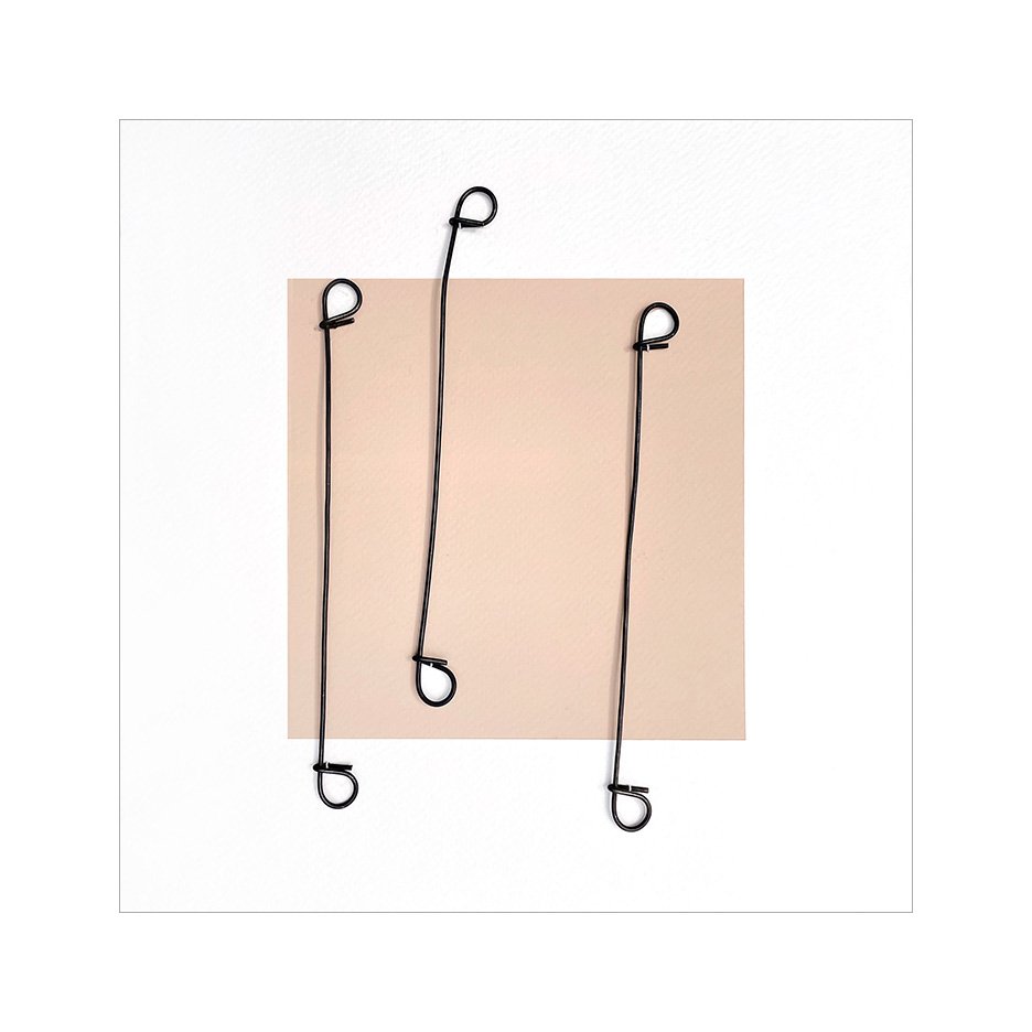Half Note , 2023 Gouache, found metal, and thread 9 x 9 Inches The Found series is a collection of discarded objects that have gathered in my studio over the years, collected from walks in the neighborhood. These hang on my studio wall, to be a
