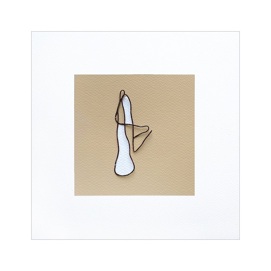 Flying Nun , 2023 (sold) Gouache, found metal, and thread 9 x 9 Inches The Found series is a collection of discarded objects that have gathered in my studio over the years, collected from walks in the neighborhood. These hang on my studio wall,