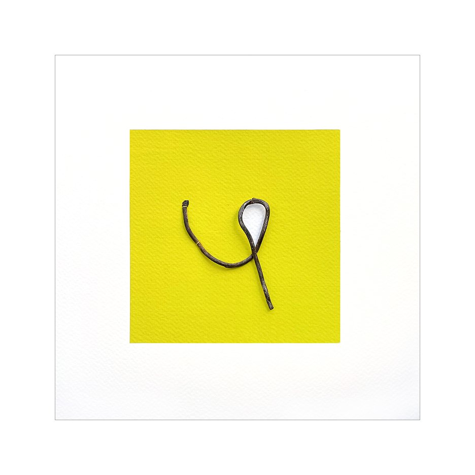 Hello , 2023 (sold) Gouache, found metal, and thread 9 x 9 Inches The Found series is a collection of discarded objects that have gathered in my studio over the years, collected from walks in the neighborhood. These hang on my studio wall, to be