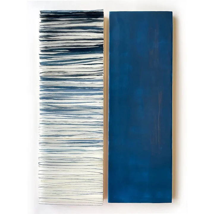 Plunge 5, 2025 Mulberry paper, encaustic, watercolor on panel 24 × 8 x 1.5 inches (each panel)