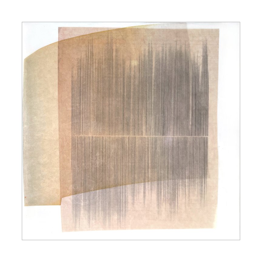 Filter 101, 2025 8 x 8 inches Mulberry paper, watercolor, Akua intaglio ink, wax on panel All art is a response to something — an object, a memory, scent, even weather — seen through the artist’s own filter. Inspired by the sandbags and burlap th