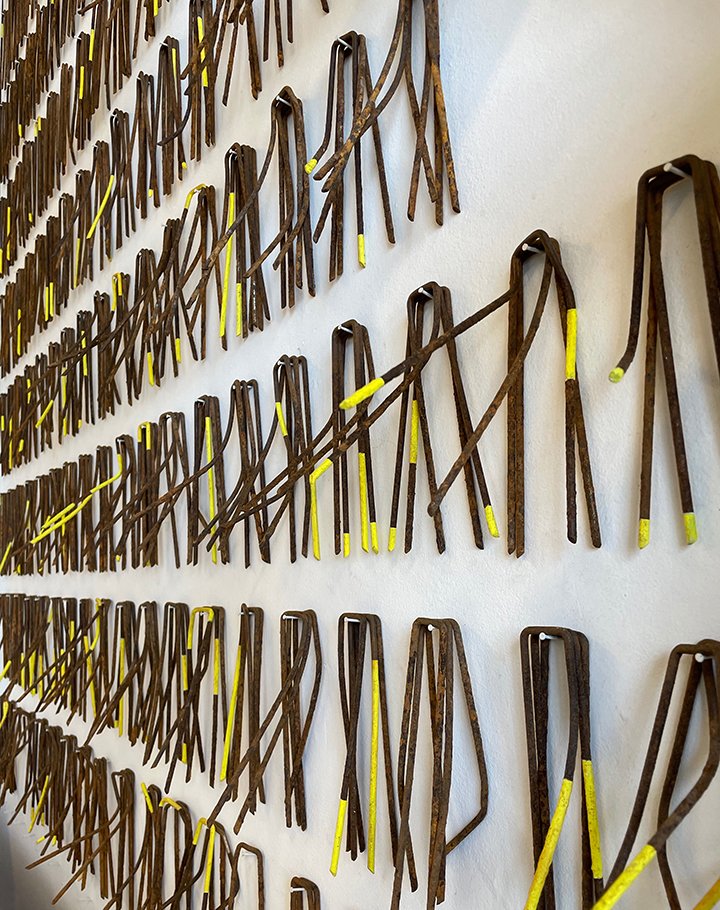 Found Garden Stake Installation, 2025 5 × 5 feet Placing objects into a new context can have a transformative impact: what was previously overlooked now becomes worthy of contemplation, a starting point for a visual meditation. Humble garden stake