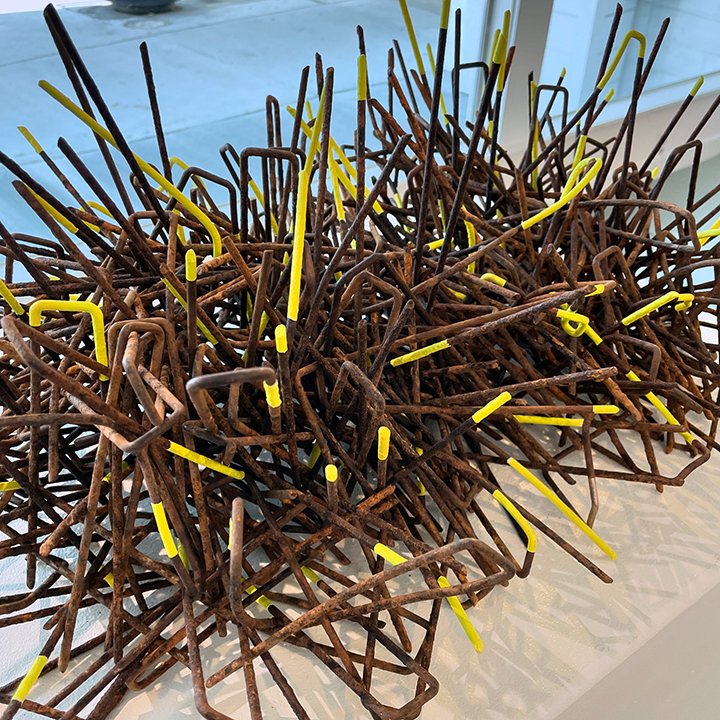 Found Garden Stake Installation, 2025 1 × 4 feet Each time the installation changes depending on the exhibit. Placing objects into a new context can have a transformative impact: what was previously overlooked now becomes worthy of contemplation,