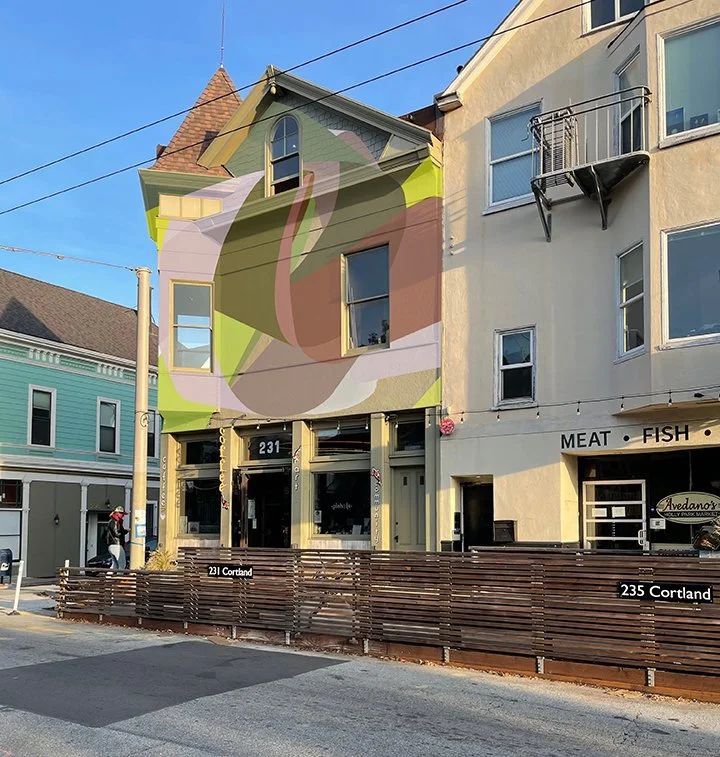  Concept Sketch: Pinhole Coffee Bringing a bit of levity to the building and using the floral colors found on that block 