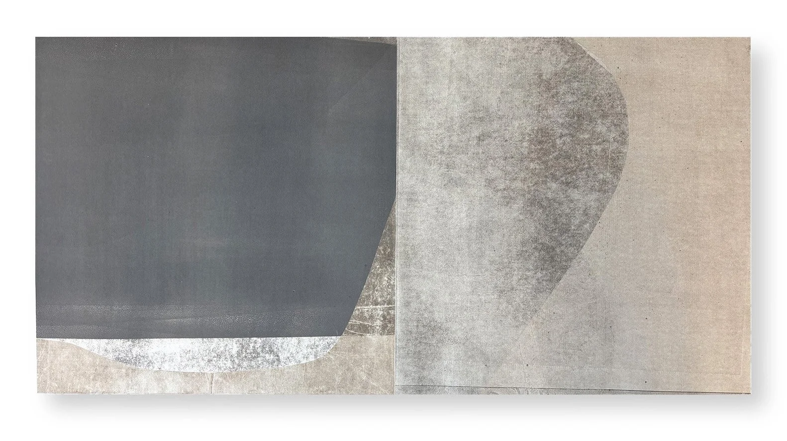  Underfoot 8, 2025 22.25 x 44.5 inches  Monotype   Underfoot highlights the visual qualities of the humble concrete sidewalk squares that receive our daily footsteps as we make our way through city streets. I love urban walking, and sidewalks offer a