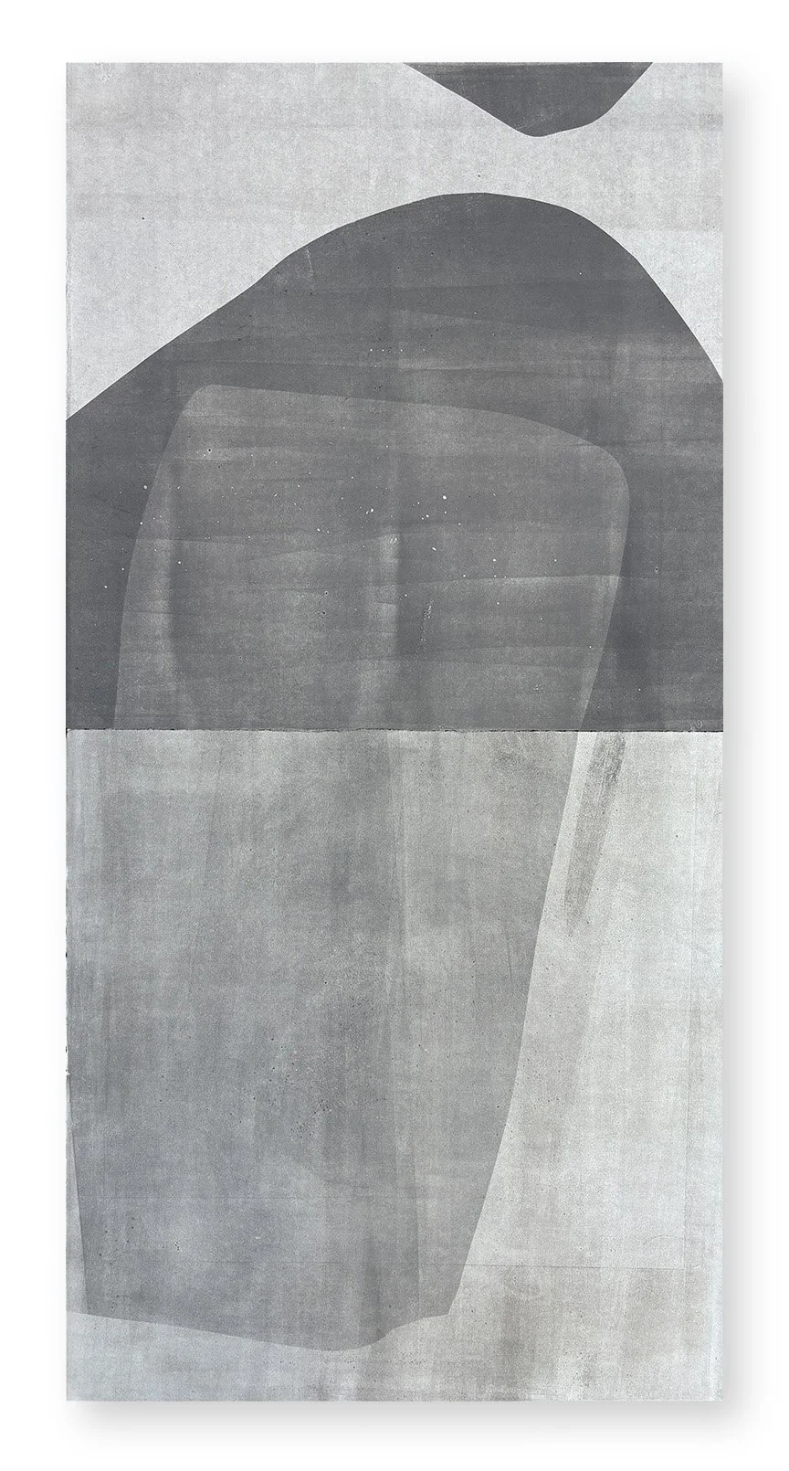  Sidewalking 23, 2025 22.25 x 44.5 inches  Monotype   The Sidewalking series highlights the visual qualities of the concrete sidewalk squares that receive our daily footsteps as we make our way through city streets. I love urban walking, and sidewalk