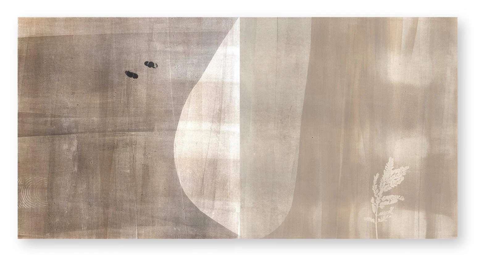  Sidewalking 24, 2025 22.25 x 44.5 inches  Monotype   The Sidewalking series highlights the visual qualities of the concrete sidewalk squares that receive our daily footsteps as we make our way through city streets. I love urban walking, and sidewalk