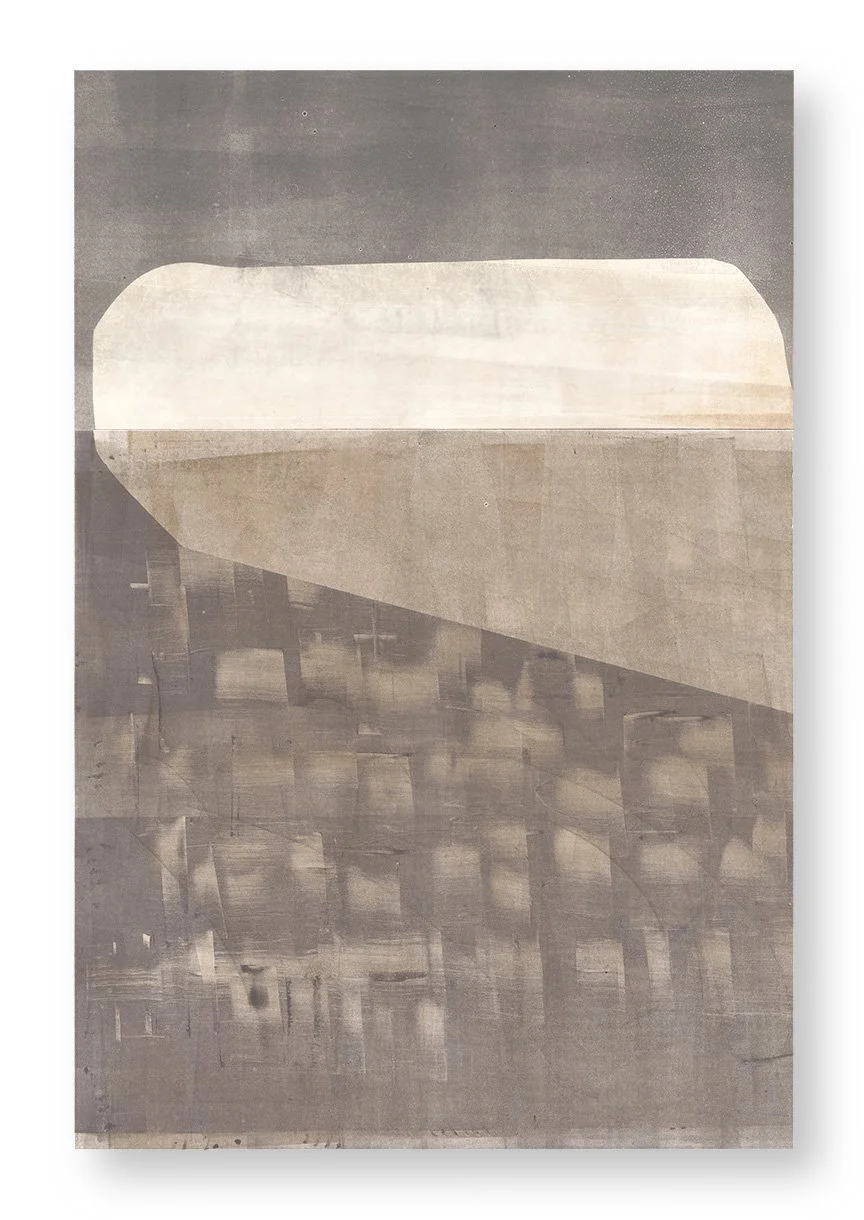  Sidewalking 20, 2025 33.75 x 22.5 inches  Monotype   The Sidewalking series highlights the visual qualities of the concrete sidewalk squares that receive our daily footsteps as we make our way through city streets. I love urban walking, and sidewalk