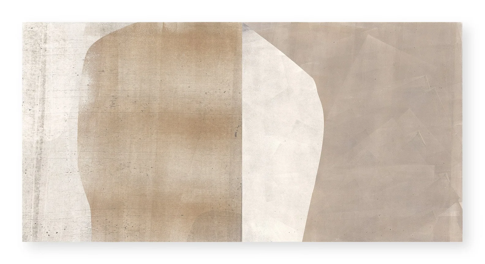  Sidewalking 14, 2025 18 × 36 inches (mounted on panel) Monotype   The Sidewalking series highlights the visual qualities of the concrete sidewalk squares that receive our daily footsteps as we make our way through city streets. I love urban walking,