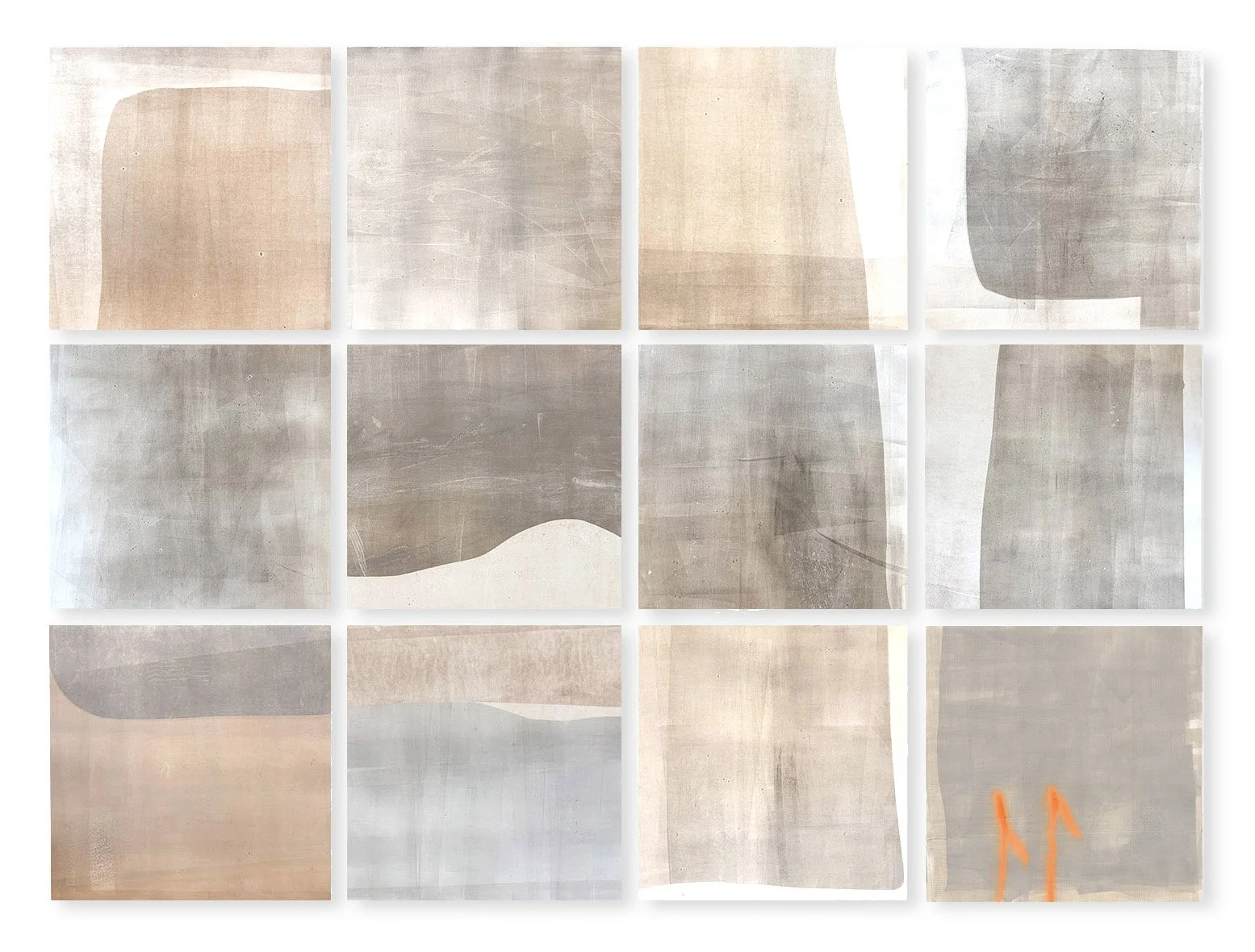  Sidewalking 12, 2025 60 × 80 inches  Monotype   Sidewalking highlights the visual qualities of the concrete sidewalk squares that receive our daily footsteps as we make our way through city streets. I love urban walking, and sidewalks offer an endle