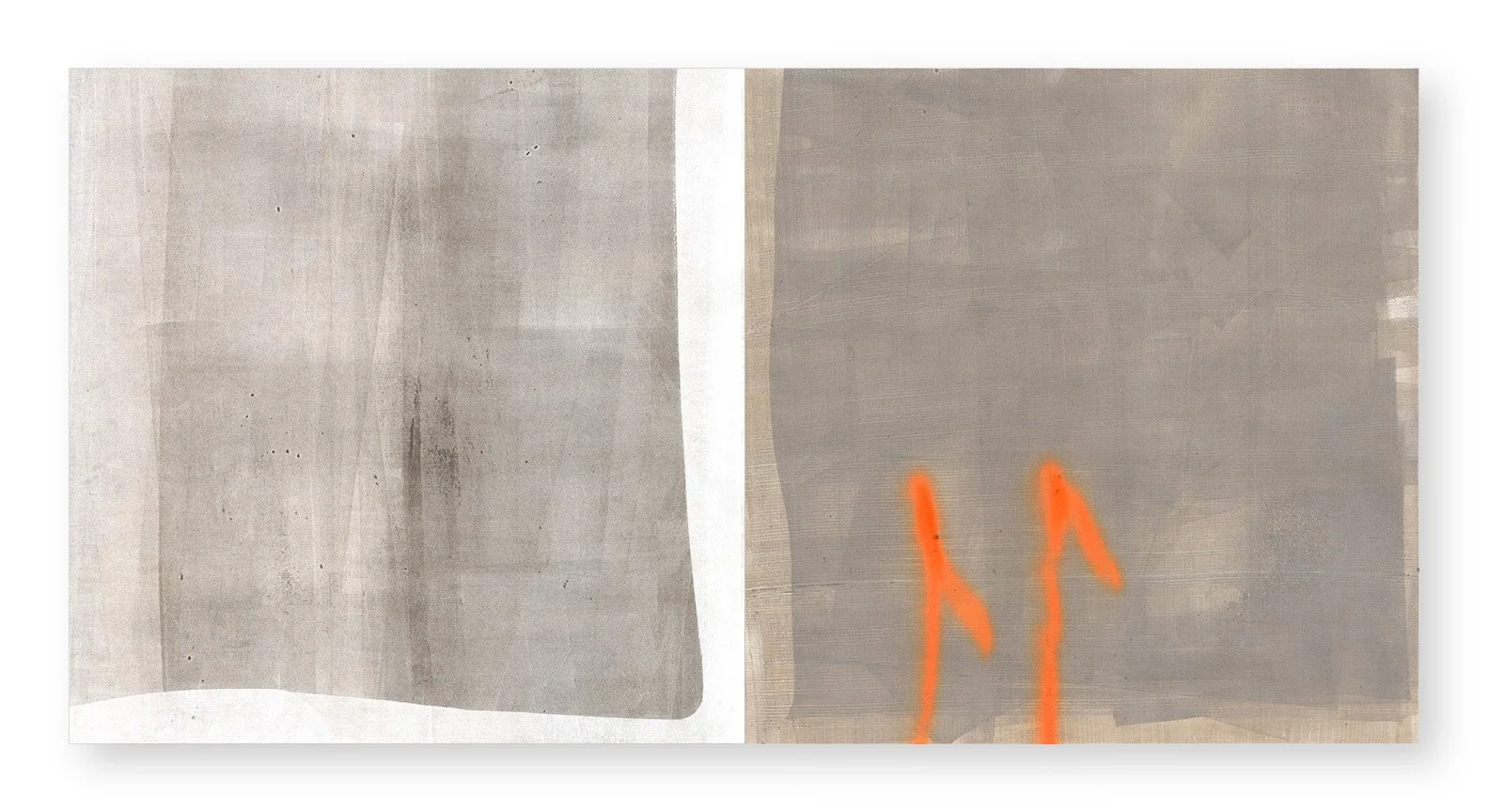  Sidewalking 4, 2025 20 × 40 inches  Monotype   The Sidewalking series highlights the visual qualities of the concrete sidewalk squares that receive our daily footsteps as we make our way through city streets. I love urban walking, and sidewalks offe