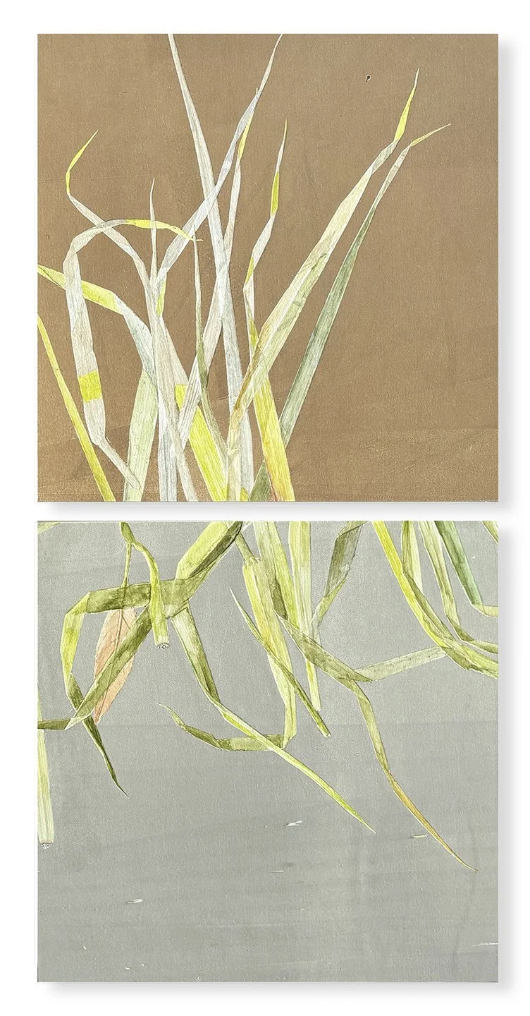  Sidewalk Snippet 21, 22, 2026 8 × 8 inches each Monotype, watercolor  The Sidewalking series highlights the visual qualities of the concrete sidewalk squares that receive our daily footsteps as we make our way through city streets. I love urban walk