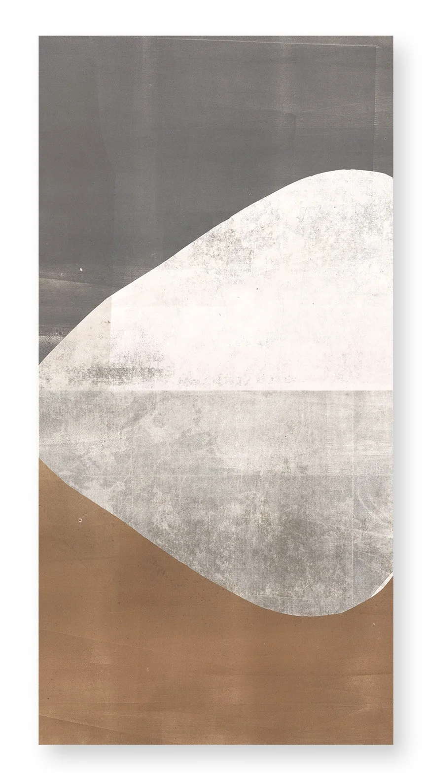  Sidewalking 11, 2025 36 × 18 inches each Monotype (framed)  The Sidewalking series highlights the visual qualities of the concrete sidewalk squares that receive our daily footsteps as we make our way through city streets. I love urban walking, and s