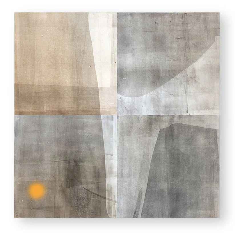  Sidewalking 37, 2025 44.5 x 44.5 inches  Monotype   The Sidewalking series highlights the visual qualities of the concrete sidewalk squares that receive our daily footsteps as we make our way through city streets. I love urban walking, and sidewalks