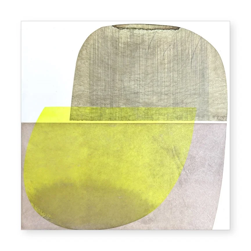  Filter 143, 2026 (sold) 8 × 8 inches Mulberry paper, watercolor, Akua intaglio ink, wax on panel  All art is a response to something — an object, a memory, scent, even weather — seen through the artist’s own filter. Swatches of texture, color and tr