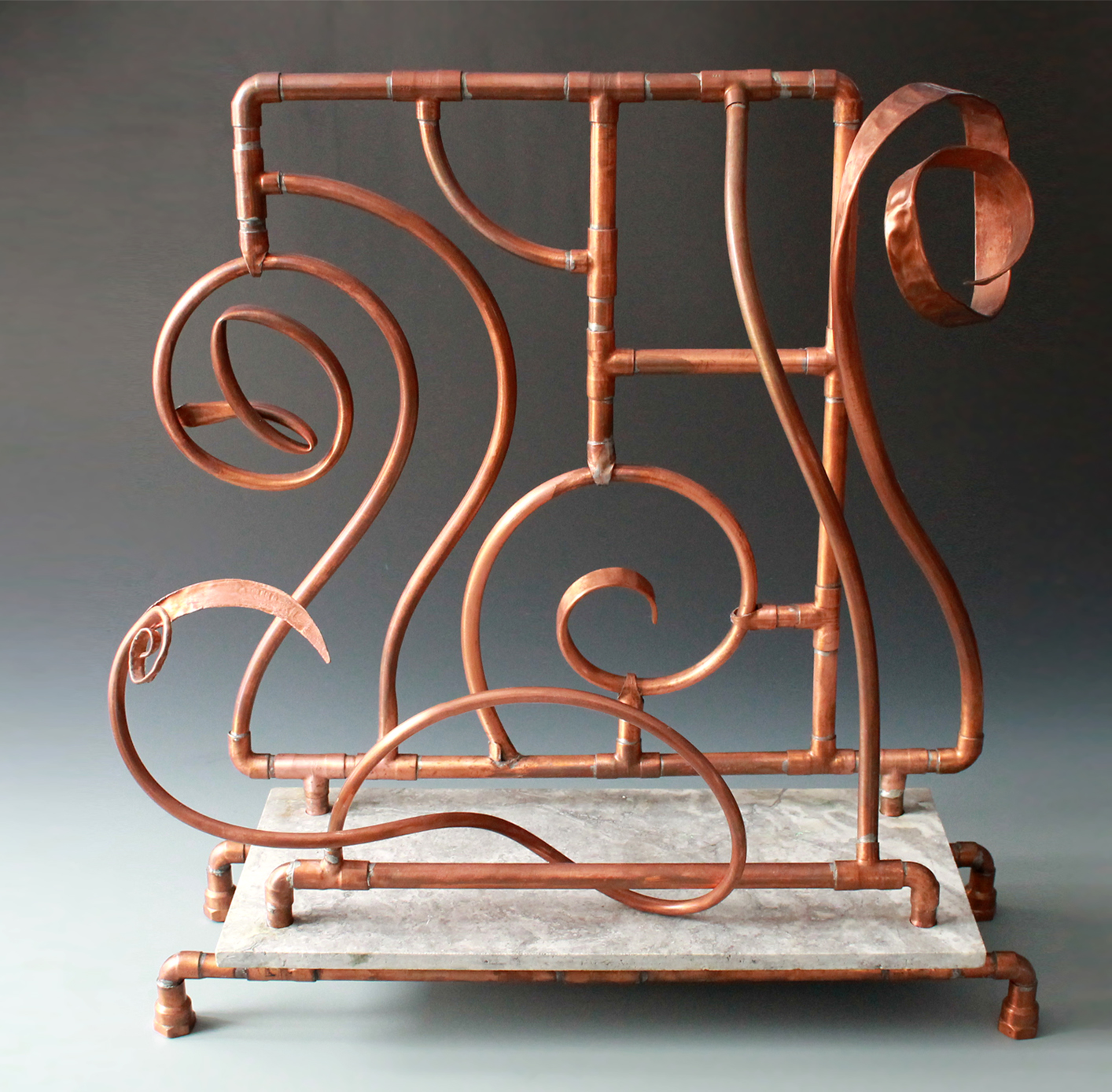Copper and stone fireplace insert