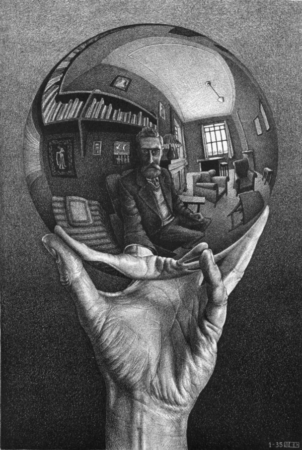 Hand with Reflecting Sphere by M.C. Escher (Wikimedia Commons)