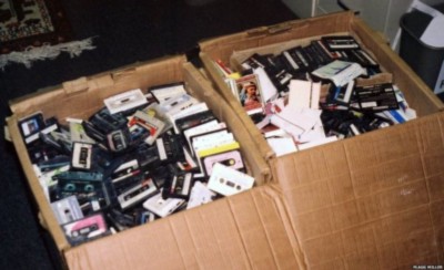 The tapes were nearly recorded over by the Khaddar shop owner and were not archivally preserved. Photo courtesy Flagg Miller.