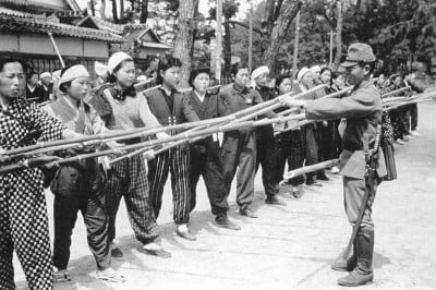 Japanese training of civilians for home defense in anticipation of American invasion, 1945