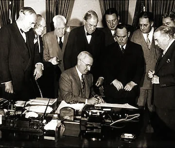 On April 3, 1948, U.S. President Harry Truman signed into law the Foreign Assistance Act, commonly known as the Marshall Plan | George C. Marshall Foundation