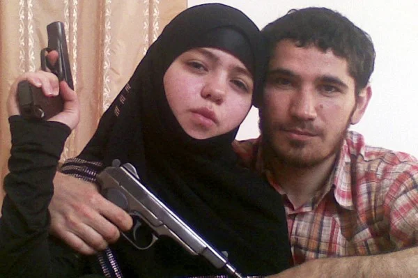 Dzhennet Abdurakhmanova, 17, posing with her late husband Umalat Magomedov. She became a “black widow” and graduated to suicide bomber, carrying out the Moscow subway bombings in April 2010.