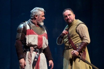 Darrell D’Silva (Siward) and Keith Fleming (Macduff) discuss the dynamics of Scottish politics and war | Photo by KPO Photo