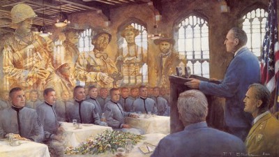 General MacArthur Farwell Address to the Cadets, 1962, Image by artist Paul Steuke accessed from www.westpoint.org