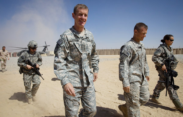 General Stanley A. McChrystal arriving for a meeting with high-ranking military personnel near Kandahar, Afghanistan, in 2009. (Paula Bronstein, Getty Images)