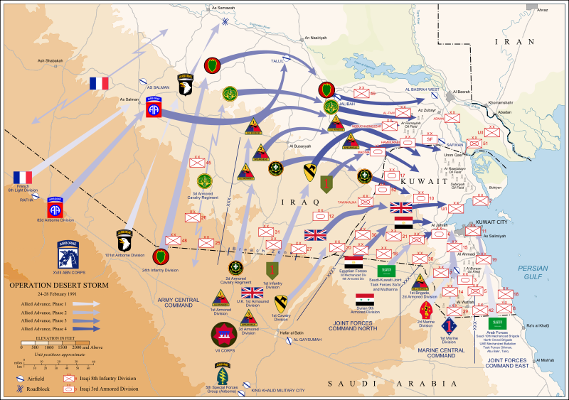Map of ground operations of Operation Desert Storm starting invasion February 24-28th 1991. (Creative Commons)