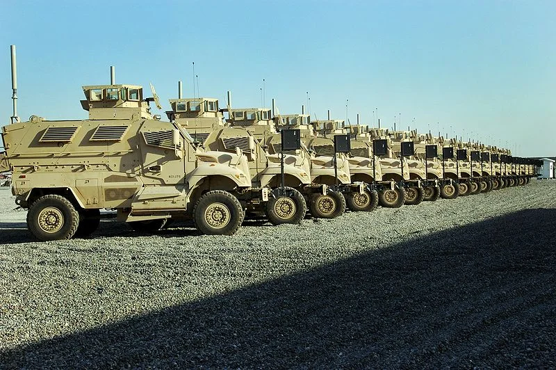 Mine Resistant Ambush Protected vehicles (MRAPs) in Baghdad, 2007. (U.S. Army photo)
