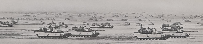 One Brigade of the U.S. 3rd Armored Division masses in northern Saudi Arabia in preparation for the invasion of Iraq during Operation Desert Storm, February 1991. (U.S. Army photo)